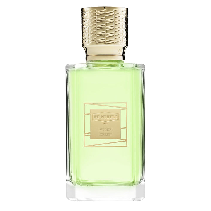 Perfume bottle with gold cap on a white background