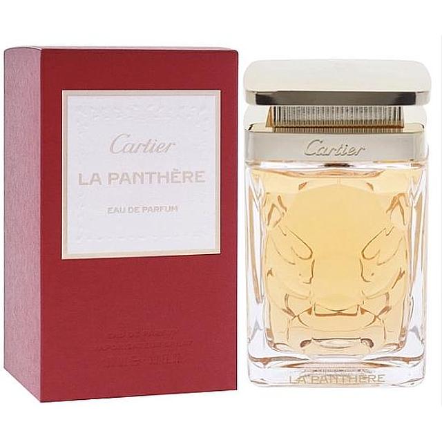 Cartier La Panthere Eau De Parfum bottle and packaging box.