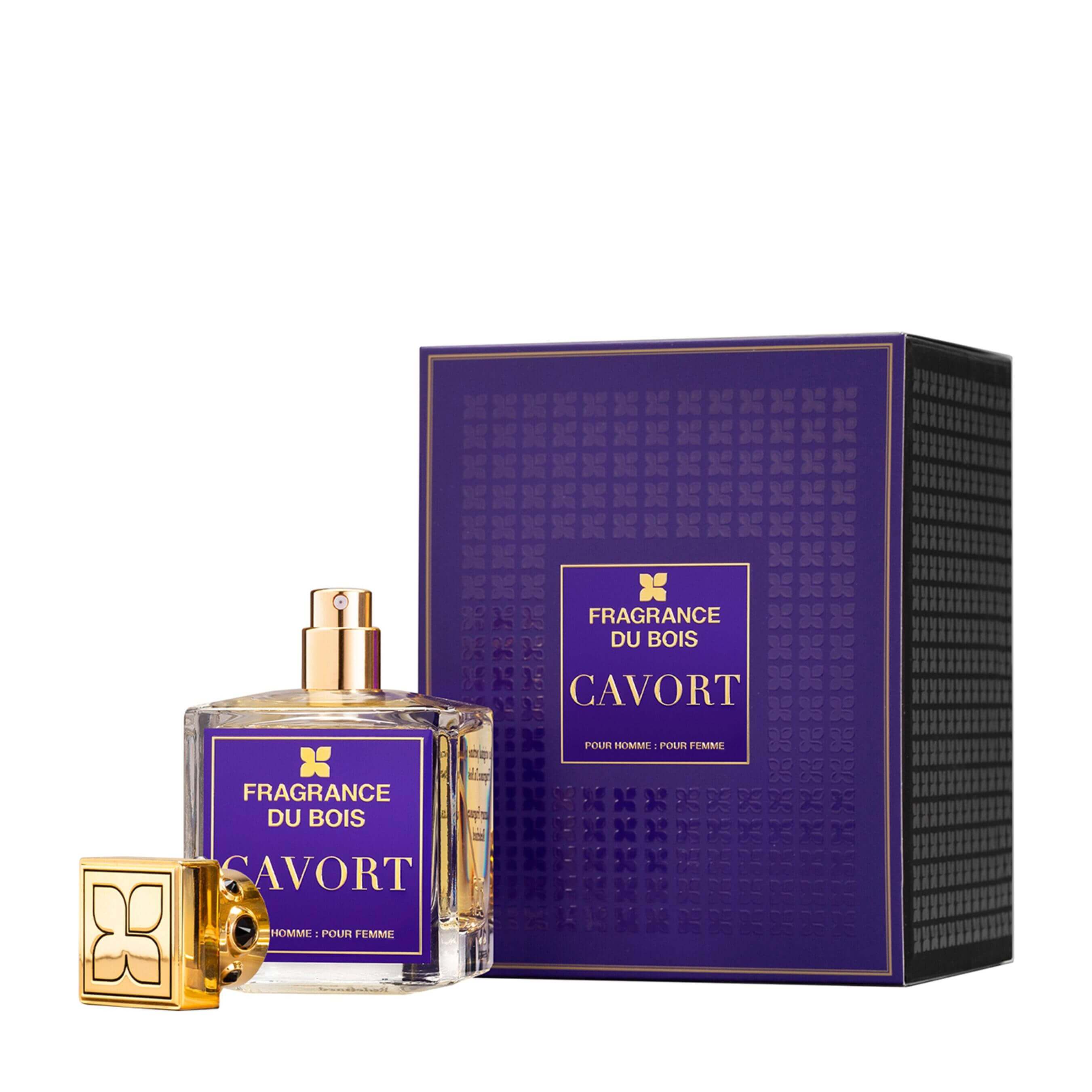 Fragrance Du Bois Cavort perfume bottle and packaging on a white background