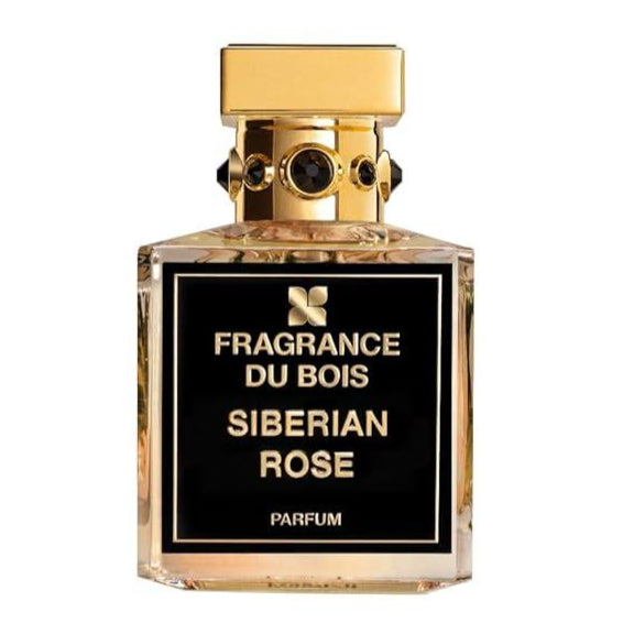 Perfume bottle labeled 'Fragrance du Bois Siberian Rose' on a white background
