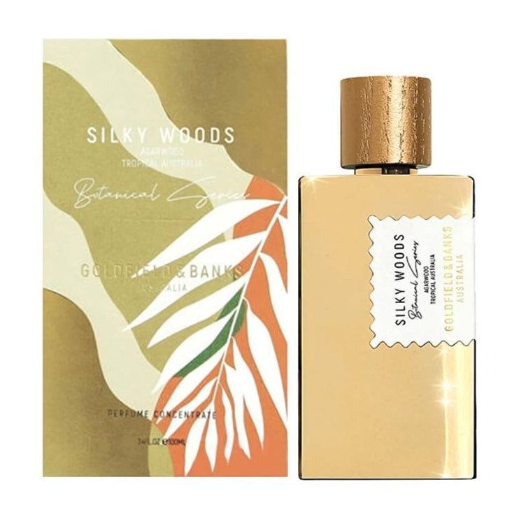 Silky Woods perfume bottle and packaging on a white background