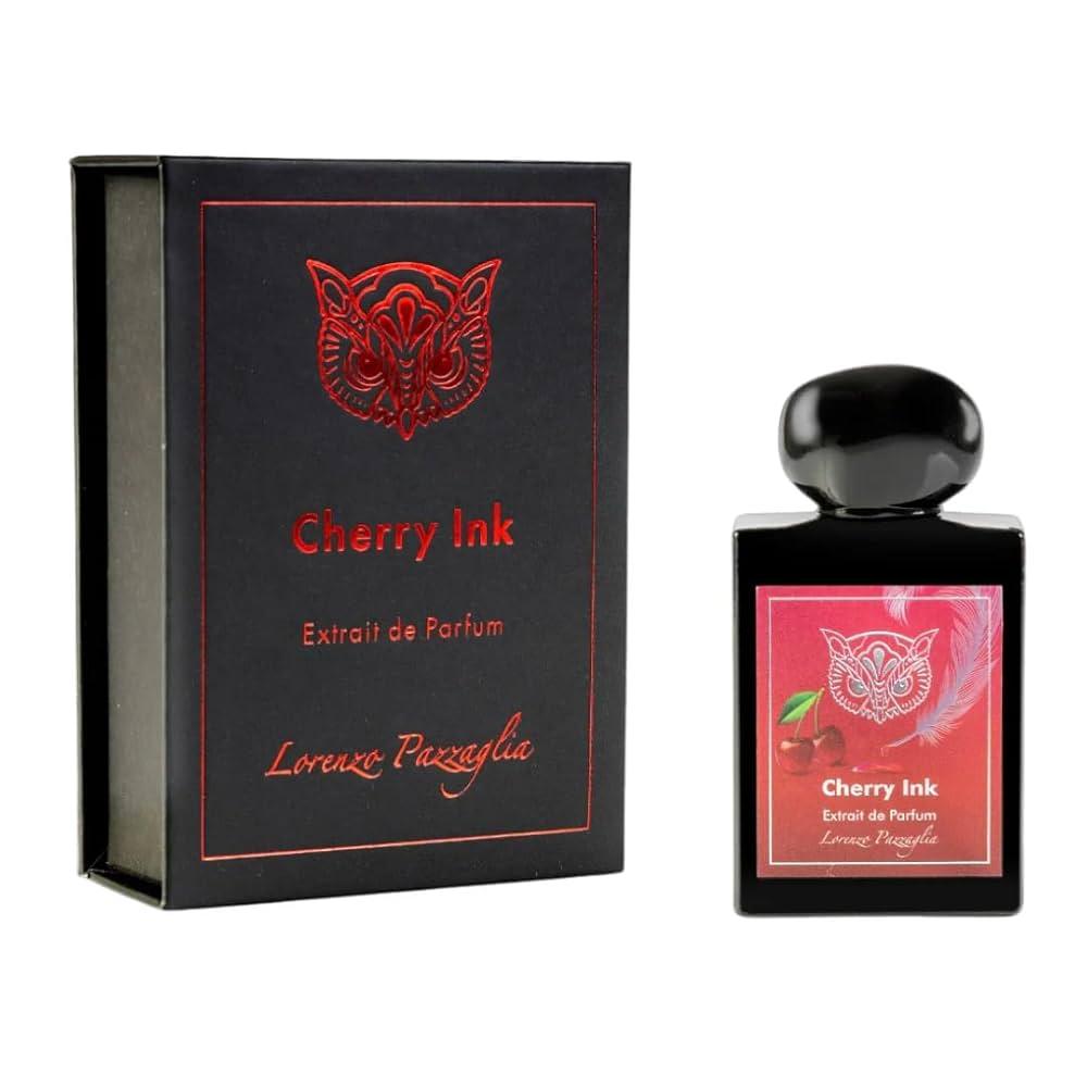 Perfume bottle and packaging of 'Cherry Ink' by Lorenzo Pezzaglia on a white background