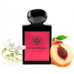 Perfume bottle labeled 'Extreme Passion' with peach and flower elements on a white background