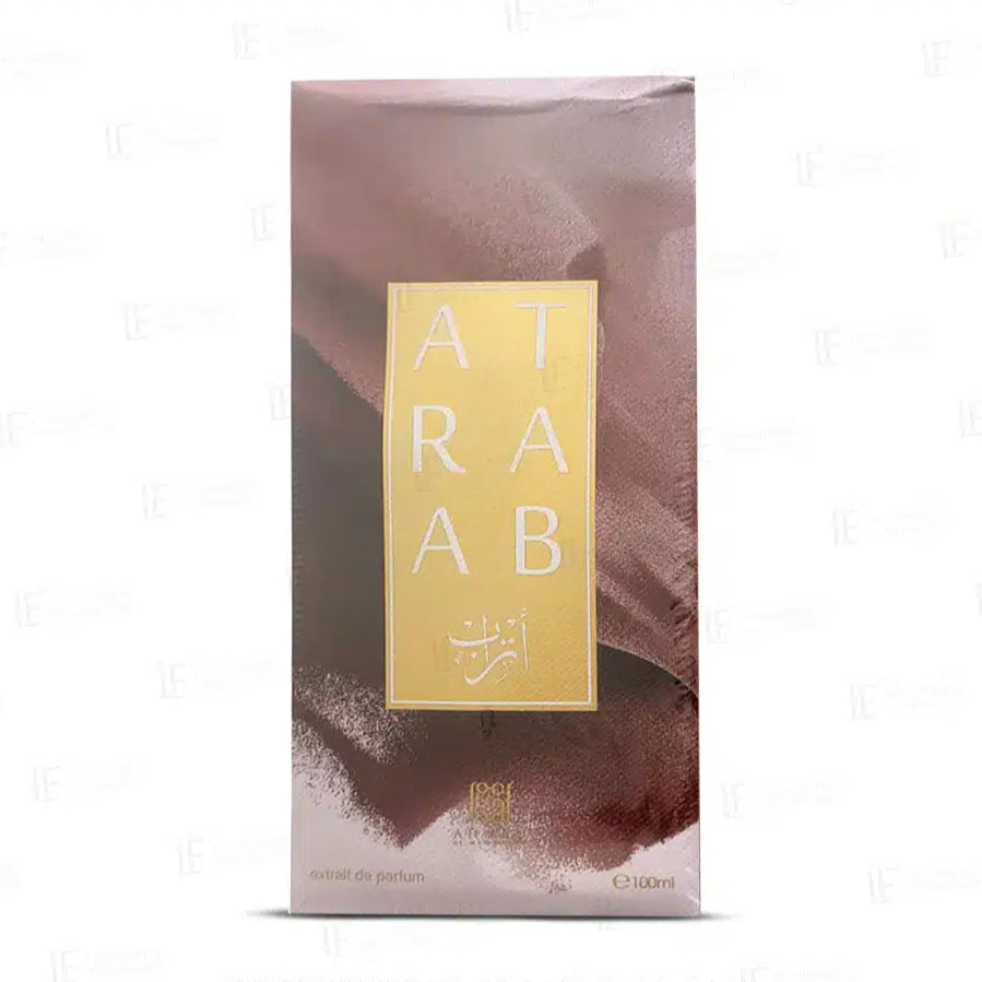 Atrab perfume packaging with a gold label on a white background