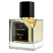 Perfume bottle labeled 'Auramber Vertus Paris' on a white background