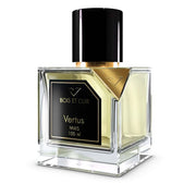 Perfume bottle labeled 'Bois et Cuir Vertus' on a white background