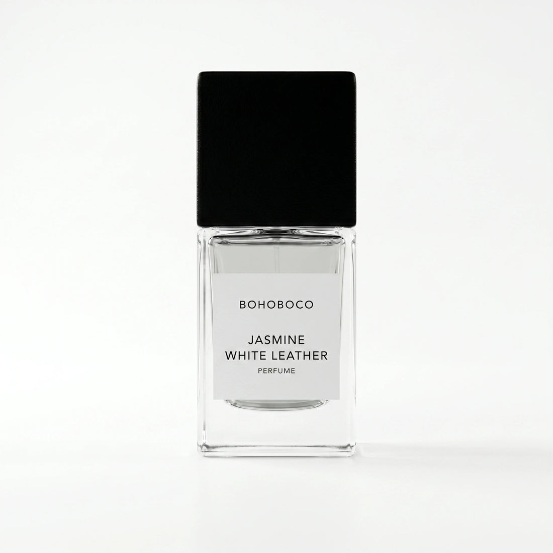 Bohoboco Jasmine White Leather Extrait de Parfum 50ml - Perfume box with bottle.