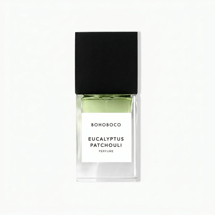 Bohoboco Eucalyptus Patchouli Extrait de Parfum 50ml - Perfume box with bottle.