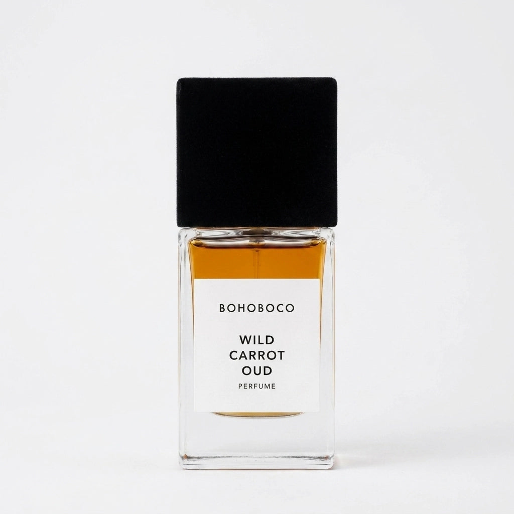 Bohoboco Wild Carrot Oud Extrait de Parfum 50ml - Perfume box with bottle.
