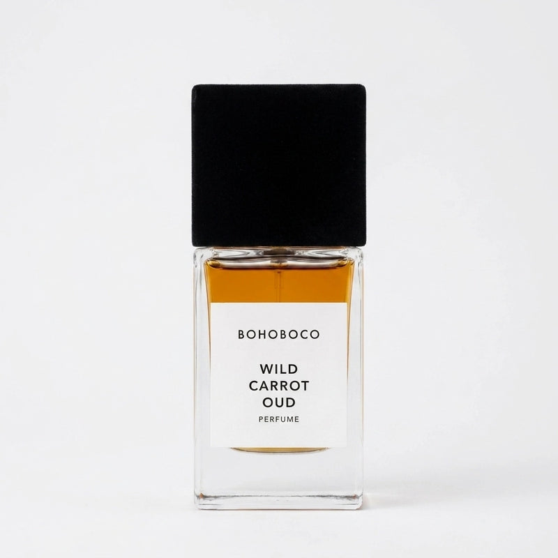 Bohoboco Wild Carrot Oud Extrait de Parfum 50ml - Perfume box with bottle.