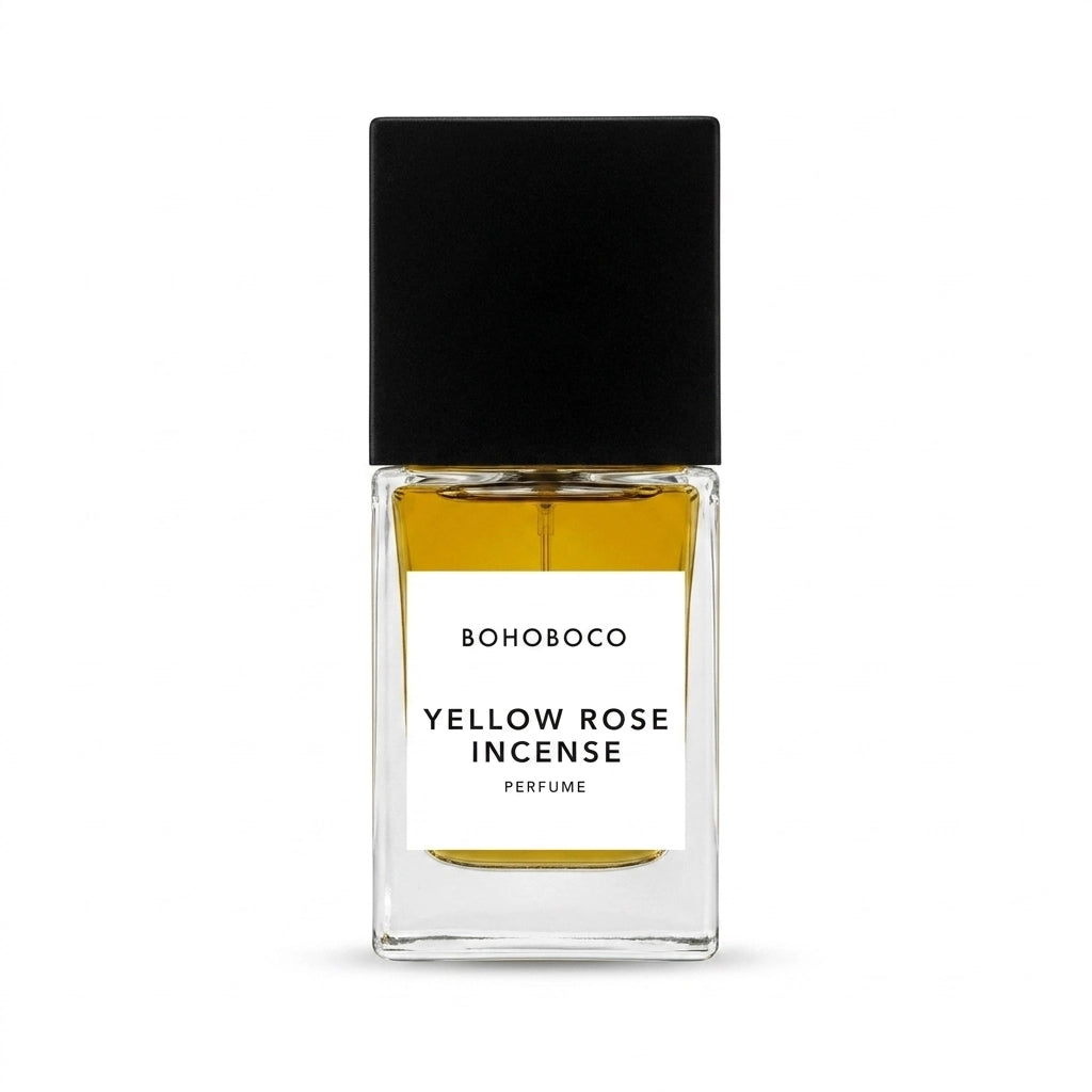 Bohoboco Yellow Rose Incense Extrait de Parfum 50ml - Perfume box with bottle.