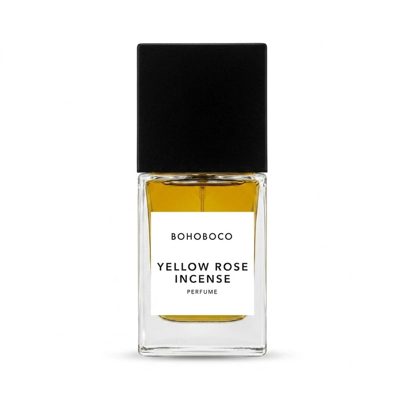 Bohoboco Yellow Rose Incense Extrait de Parfum 50ml - Perfume box with bottle.