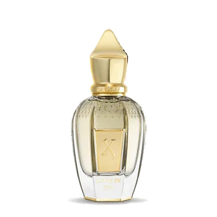 Perfume bottle with gold cap on a white background